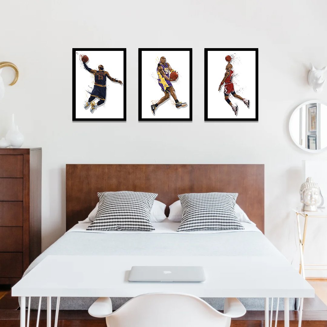 3 X Basketball Legends A3 Framed Art Posters (dunk Edition) – Poster 