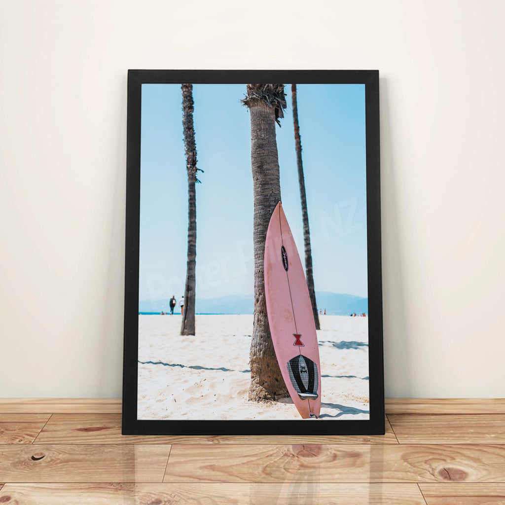 Pink Surfboard - A3 Framed Digital Art Poster