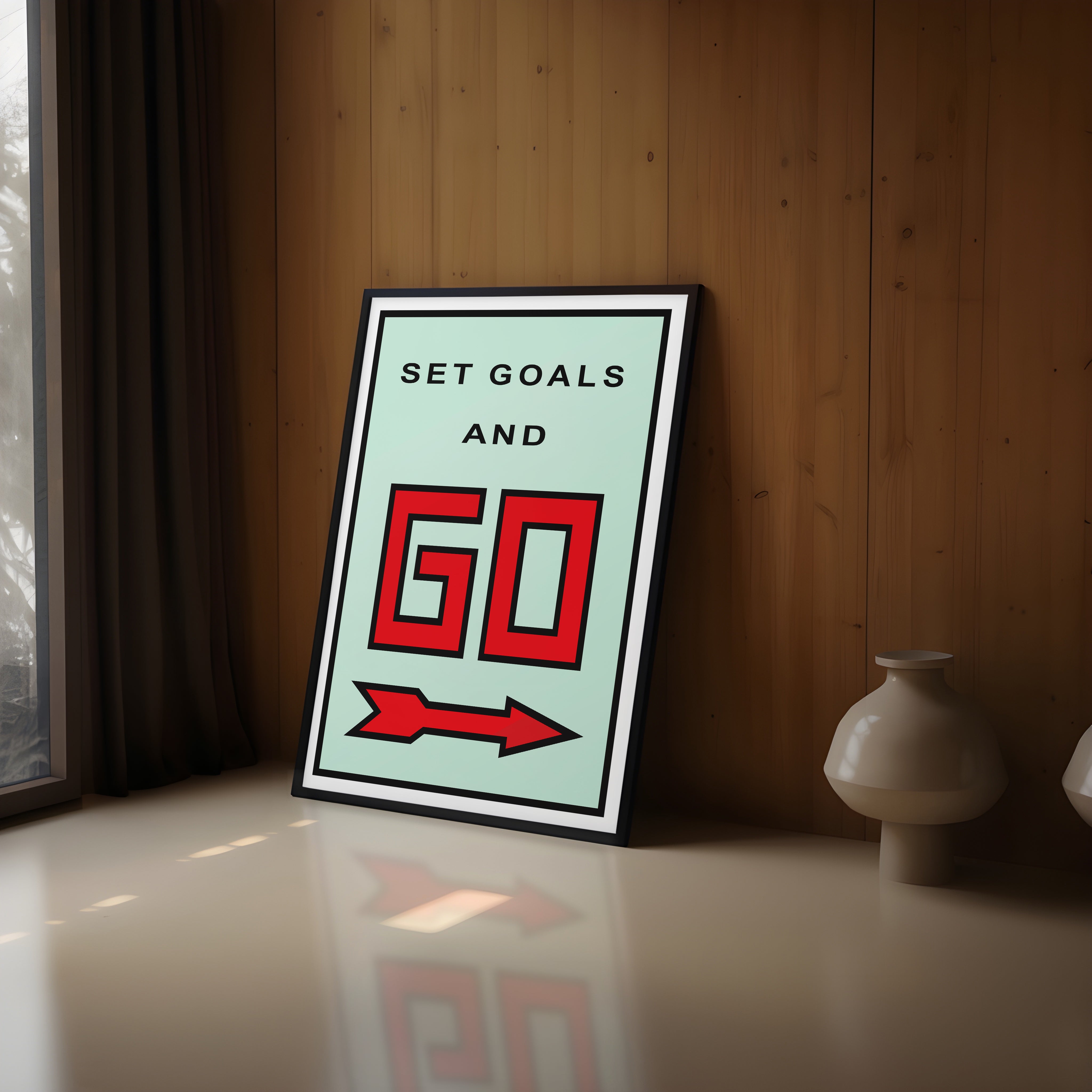 'Set Goals & GO' Premium Framed Canvas Art Poster (LARGE)