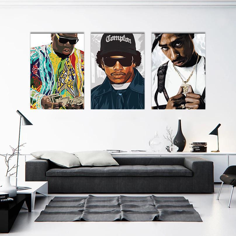 Biggie, Eazy E & Tupac Framed Digital Art Canvases - Poster Prints NZ