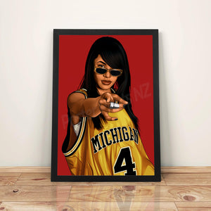 Aaliyah Michigan Jersey - A3 Framed Digital Art Poster - Poster Prints NZ