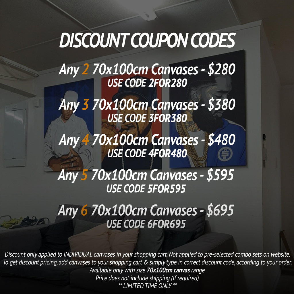 Discount Coupon Codes - LIMITED TIME ONLY (Framed 70x100cm Canvases) - Poster Prints NZ