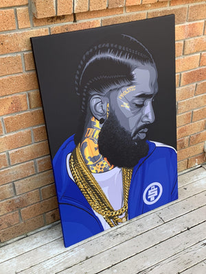 Nipsey Hussle (Blue) Framed Art Canvas - Poster Prints NZ