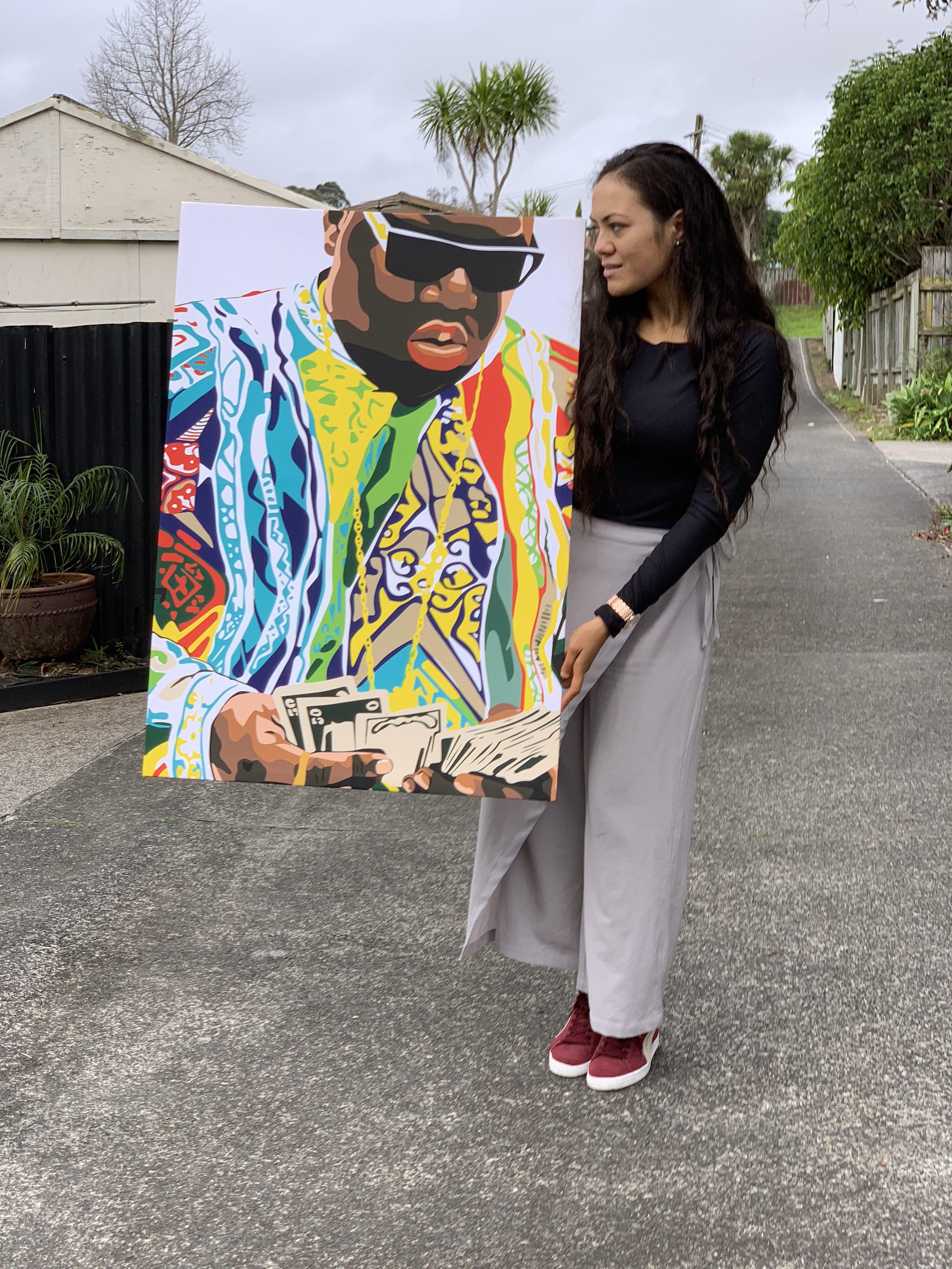 Biggie 'Get Money' Framed Art Canvas - Poster Prints NZ