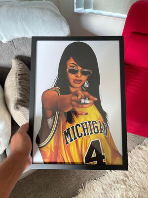 Aaliyah Michigan Jersey - A3 Framed Digital Art Poster - Poster Prints NZ