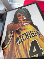 Aaliyah Michigan Jersey - A3 Framed Digital Art Poster - Poster Prints NZ